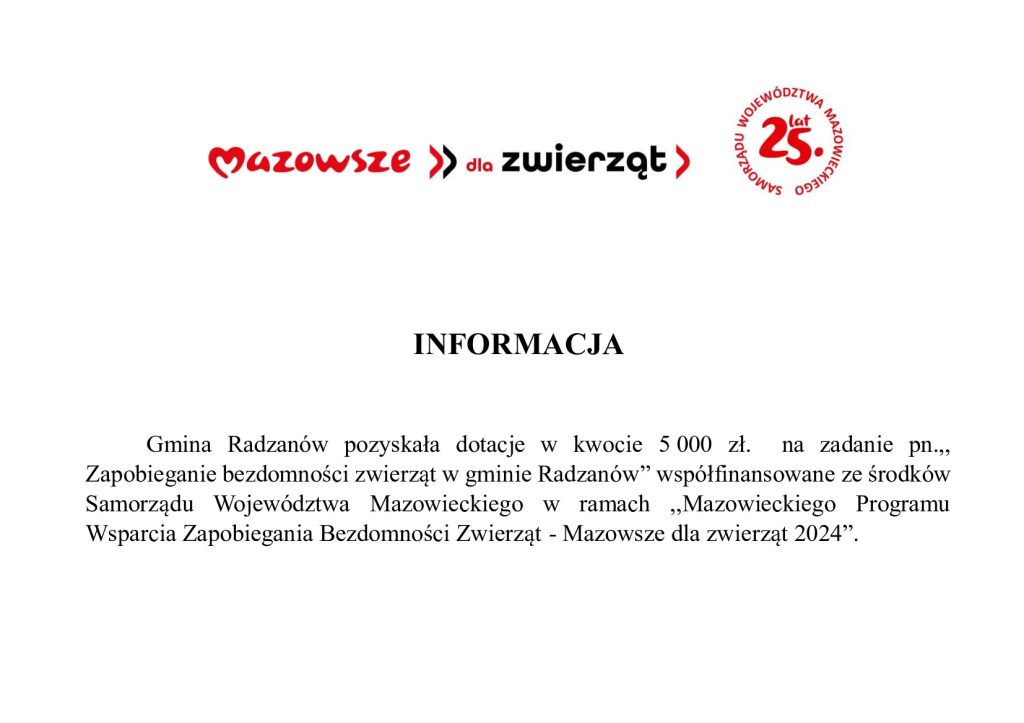 INFORMACJA o dofinansowaniu