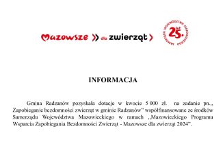 INFORMACJA o dofinansowaniu