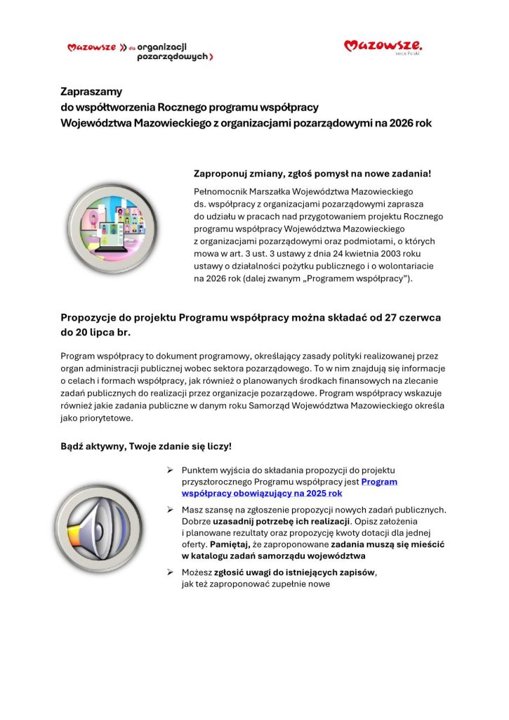 Komunikat zaproszenie do wspoltworzenia Program wspolpracy 2026 1 1